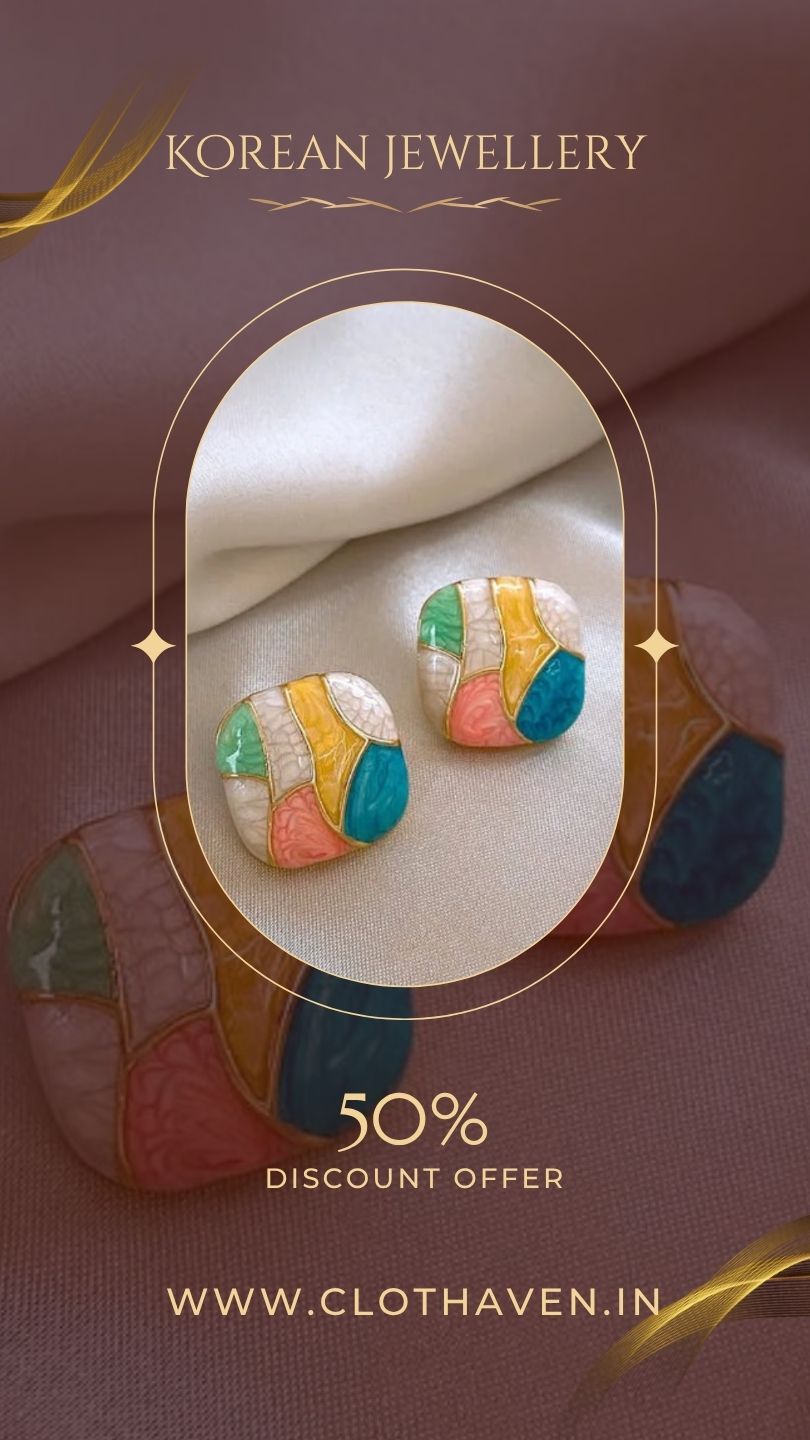 Korean Colour-Block Enamel Stud Earrings