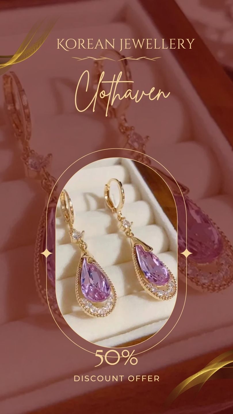 Dazzling Lavender Teardrop Korean Dangle Earrings by Clothaven
