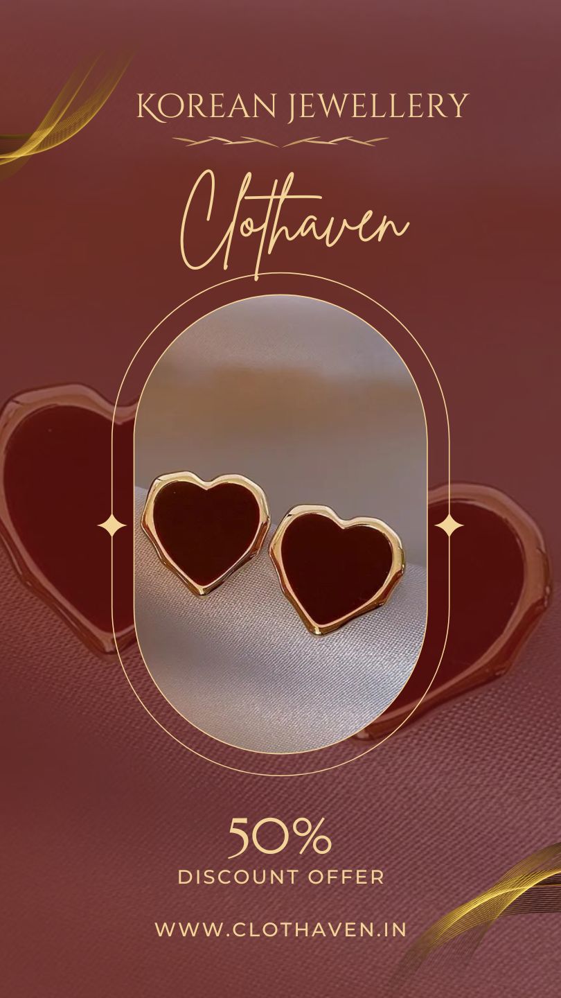 Sweet & Chic Enamel Heart Korean Stud Earrings by Clothaven