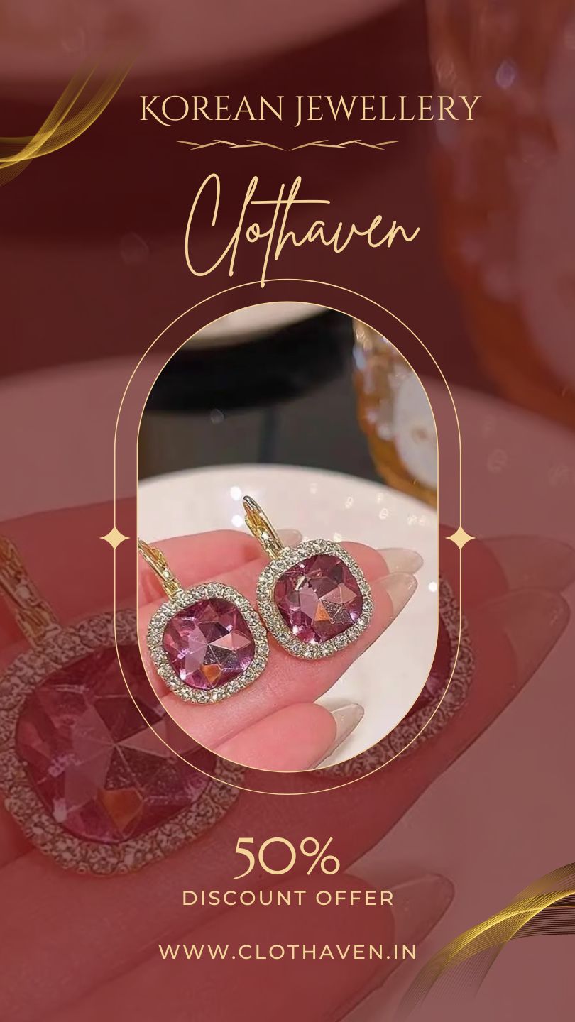 Regal Amethyst Cushion-Cut Korean Earrings by Clothaven