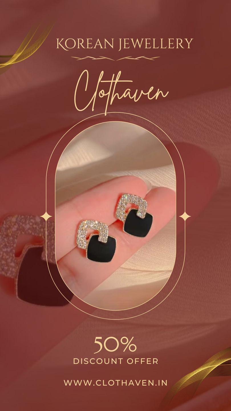 Modern Chic Black & Crystal Korean Stud Earrings by Clothaven