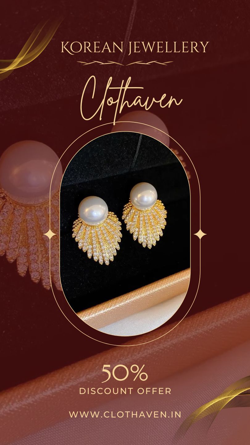 Under the Sea Pearl & Crystal Korean Stud Earrings by Clothaven