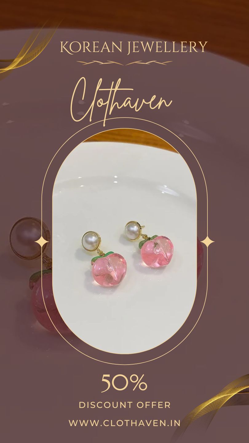 Enchanting Elegance: Korean Peach & Pearl Earrings by Clothaven