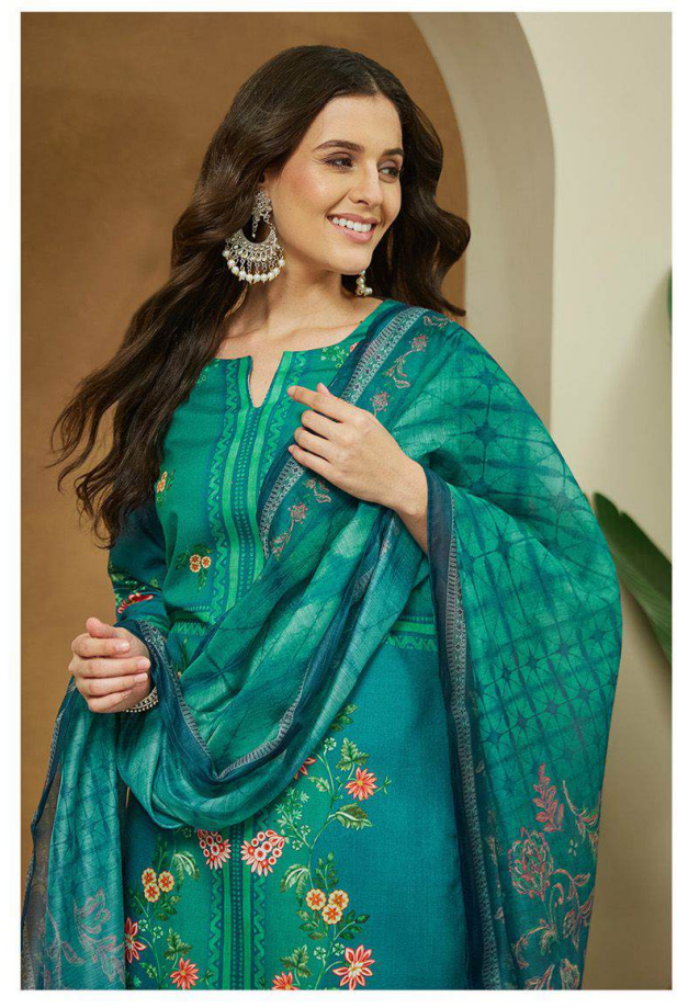 Emerald Hues Printed & Embroidered Suit Set