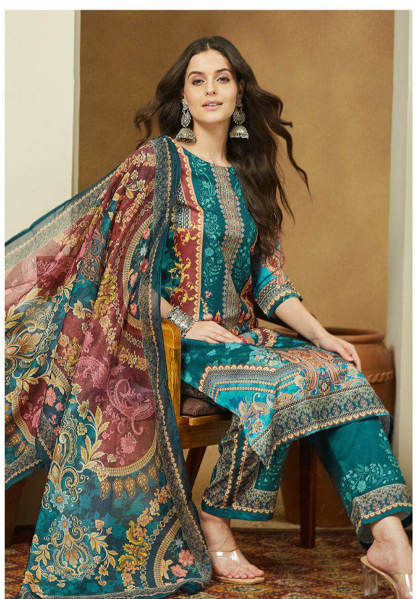 Elegant Teal and Maroon Digital Print Designer Suit Set