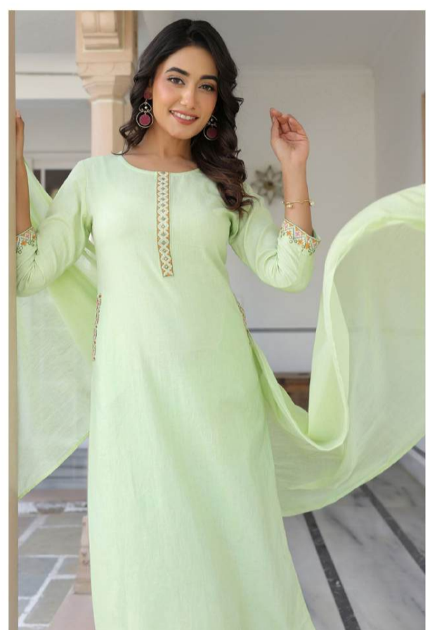 Zesty Pastel Lime Green Cotton Kurta Set