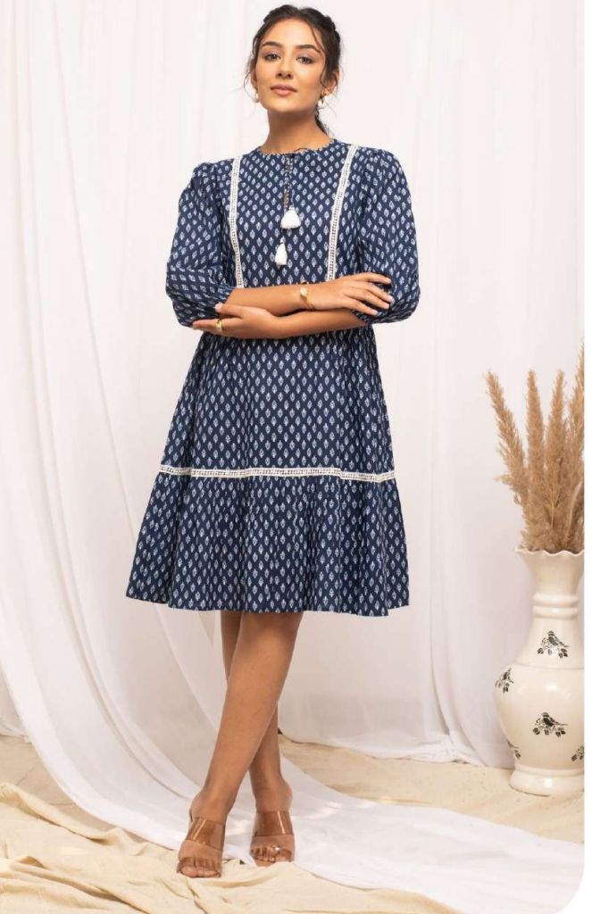The Indigo Ikat Tassel Dress